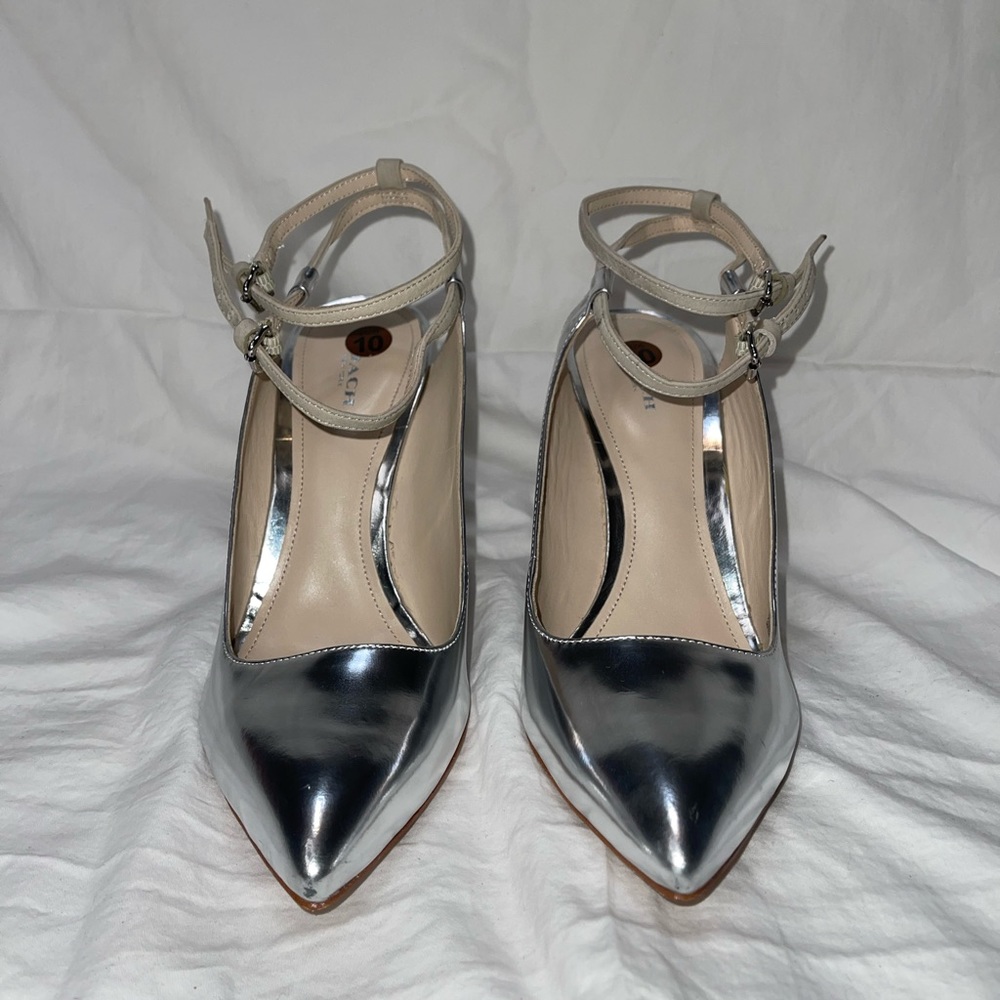 Coach OLLIE Silver Metallic Leather Wedge Heels